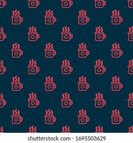 Red line Cup of tea icon isolated seamless pattern on black background. Sweet natural food.  Vector Illustration
