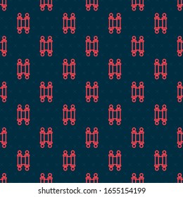 Red line Decree, paper, parchment, scroll icon icon isolated seamless pattern on black background. Chinese scroll.  Vector Illustration