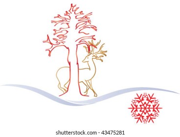 Red line deer end tree