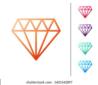 Red line Diamond icon isolated on white background. Jewelry symbol. Gem stone. Set color icons. Vector Illustration