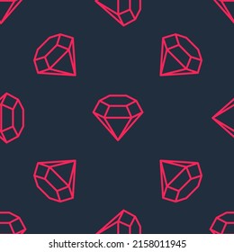 Icono de línea roja Diamante aislado patrón sin fisuras en fondo negro. Símbolo de joyería. Gem stone.  Vector