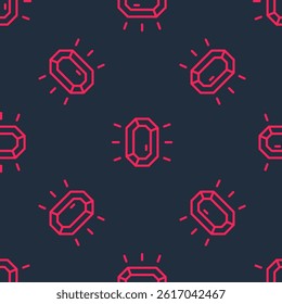Red line Diamond icon isolated seamless pattern on black background. Jewelry symbol. Gem stone.  Vector