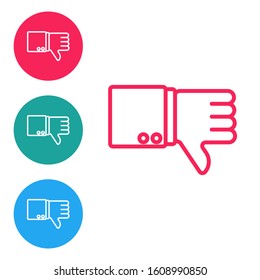 Red line Dislike icon isolated on white background. Set icons in circle buttons. Vector Illustration