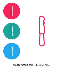 Red line Disposable plastic knife icon isolated on white background. Set icons in circle buttons. Vector Illustration