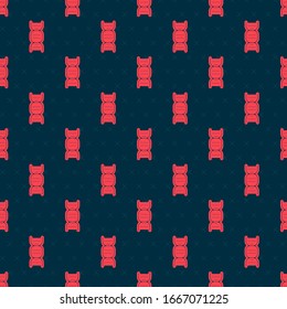 Red line DNA symbol icon isolated seamless pattern on black background.  Vector Illustration