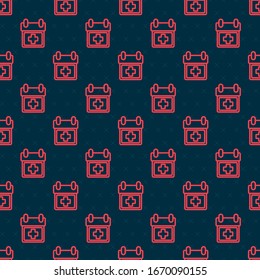 Red line Doctor appointment icon isolated seamless pattern on black background. Calendar, planning board, agenda, consultation doctor.  Vector Illustration