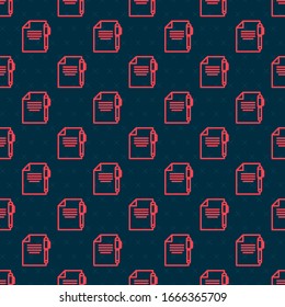 Red Line Document And Pen Icon Isolated Seamless Pattern On Black Background. File Icon. Checklist Icon. Business Concept.  Vector Illustration