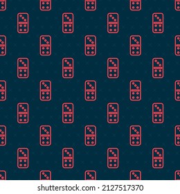 Red line Domino icon isolated seamless pattern on black background.  Vector