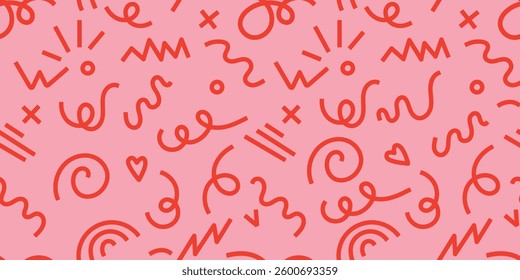 red line doodle seamless pattern. Simple childish scribble wallpaper print.