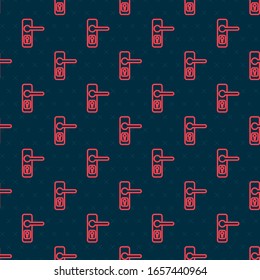 Red line Door handle icon isolated seamless pattern on black background. Door lock sign.  Vector Illustration