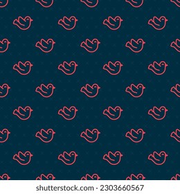 Red line Dove icon isolated seamless pattern on black background.  Vector