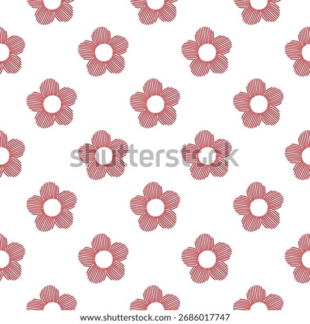 Red Line Drawing Flower On White Background