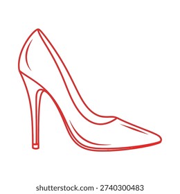 A red line drawing of a high heel shoe