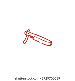 Un dibujo de línea roja ilustra una navaja clásica recta, representada sobre un fondo blanco liso.