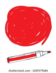 Red line drawn by marker. Hand drawn sketch vector illustration. Engraved style image.