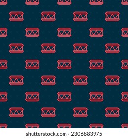 Red line Drum icon isolated seamless pattern on black background. Music sign. Musical instrument symbol.  Vector