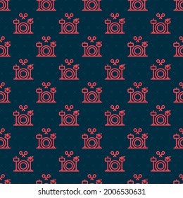 Red line Drums icon isolated seamless pattern on black background. Music sign. Musical instrument symbol.  Vector