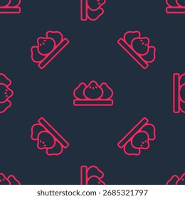 Red line Dumpling icon isolated seamless pattern on black background. Traditional chinese dish.  Vector