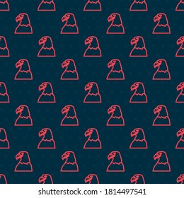 Red line Eagle head icon isolated seamless pattern on black background. Animal symbol.  Vector