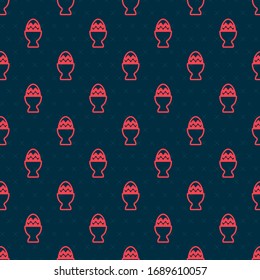 Red line Easter egg on a stand icon isolated seamless pattern on black background. Happy Easter.  Vector Illustration