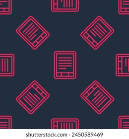 Red line E-Book reader icon isolated seamless pattern on black background.  Vector