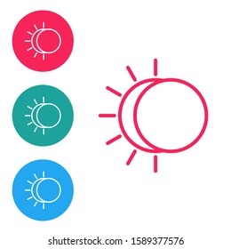 Red line Eclipse of the sun icon isolated on white background. Total sonar eclipse. Set icons in circle buttons. Vector Illustration