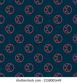 Red line Eclipse of the sun icon isolated seamless pattern on black background. Total sonar eclipse.  Vector