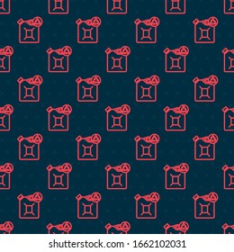 Red line Eco fuel canister icon isolated seamless pattern on black background. Eco bio and barrel. Green environment and recycle.  Vector Illustration