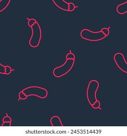 Red line Eggplant icon isolated seamless pattern on black background.  Vector