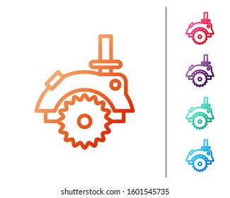 Red line Electric circular saw with steel toothed disc icon isolated on white background. Electric hand tool for cutting wood or metal. Set color icons. Vector Illustration