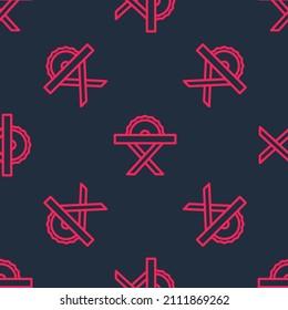 Red line Electric circular saw with steel toothed disc icon isolated seamless pattern on black background. Electric hand tool for cutting wood or metal.  Vector