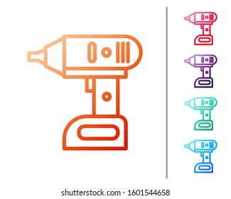 Red line Electric cordless screwdriver icon isolated on white background. Electric drill machine. Repair tool. Set color icons. Vector Illustration