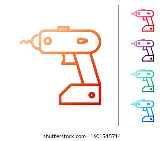 Red line Electric cordless screwdriver icon isolated on white background. Electric drill machine. Repair tool. Set color icons. Vector Illustration