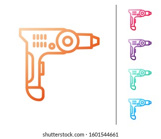 Red line Electric drill machine icon isolated on white background. Repair tool. Set color icons. Vector Illustration