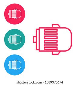 Red line Electric engine icon isolated on white background. Car alternator. Set icons in circle buttons. Vector Illustration