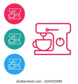 Red line Electric mixer icon isolated on white background. Kitchen blender. Set icons in circle buttons. Vector Illustration