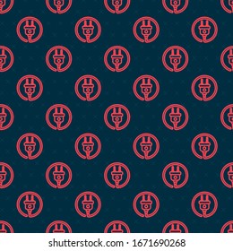 Red line Electric plug icon isolated seamless pattern on black background. Concept of connection and disconnection of the electricity.  Vector Illustration