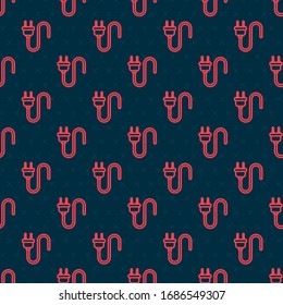 Icono de enchufe eléctrico de línea roja aislado sin fisuras en fondo negro. Concepto de conexión y desconexión de la electricidad. Ilustración vectorial