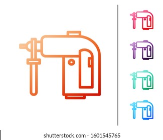Red line Electric rotary hammer drill machine icon isolated on white background. Working tool for construction, finishing, repair work. Set color icons. Vector Illustration
