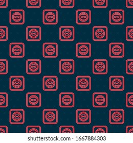 Red line Electrical outlet icon isolated seamless pattern on black background. Power socket. Rosette symbol.  Vector Illustration