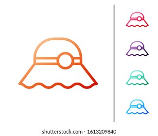 Red line Elegant women hat icon isolated on white background. Set color icons. Vector Illustration