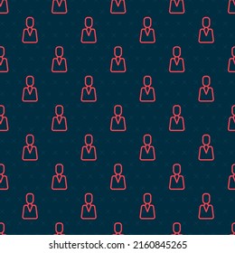 Red Line Employee Icon Isolated Seamless Pattern On Black Background. Head Hunting. Business Target Or Employment. Human Resource And Recruitment For Business.  Vector