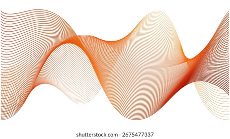 Red line energy waves, abstract fractal on white background. Vector curves flow pattern design. Wavy colored smoke light element as dynamic technology element layout