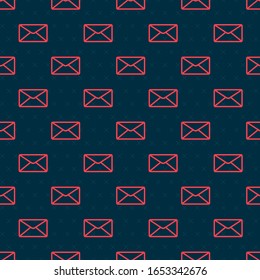 Red line Envelope icon isolated seamless pattern on black background. Email message letter symbol.  Vector Illustration