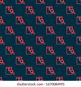 Red line Envelope mail with magnifying glass icon isolated seamless pattern on black background.  Vector Illustration