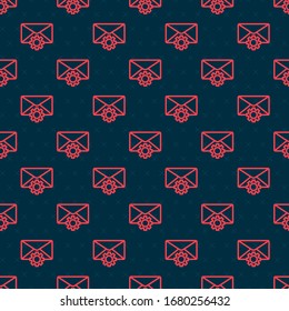 Red line Envelope setting icon isolated seamless pattern on black background.  Vector Illustration