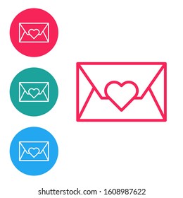 Red line Envelope with Valentine heart icon isolated on white background. Message love. Letter love and romance. Set icons in circle buttons. Vector Illustration