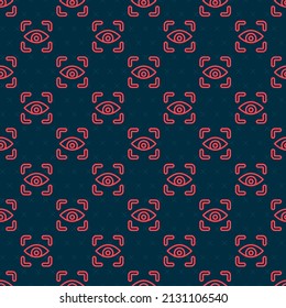 Icono de exploración de ojos de línea roja aislado patrón sin fisuras en fondo negro. Escaneando el ojo. Símbolo de comprobación de seguridad. Signo de ciberojo.  Vector