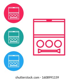 Red line Eye shadow palette with brush icon isolated on white background. Set icons in circle buttons. Vector Illustration