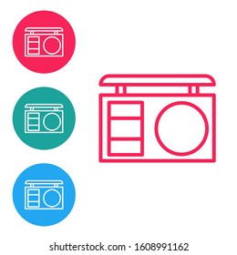 Red line Eye shadow palette with brush icon isolated on white background. Set icons in circle buttons. Vector Illustration